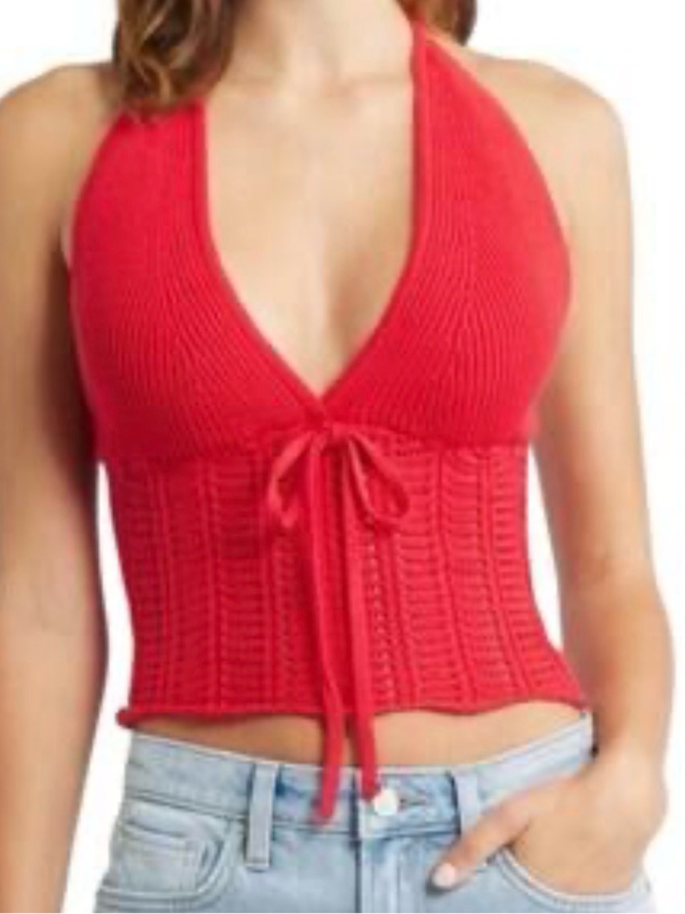New Red Halter sweater Knit Tie-Front Crop Top
Pacsun your favorite